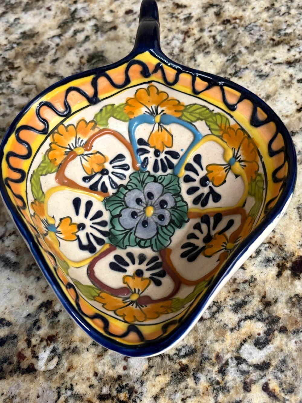 Hand-Painted Floral Ceramic Dish — Yellow & Blue
